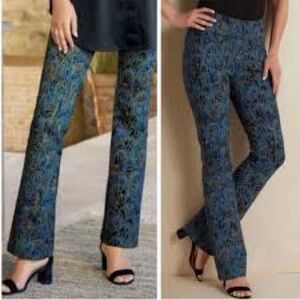 Soft Surroundings Marbled Peacock Print Ponte Pants